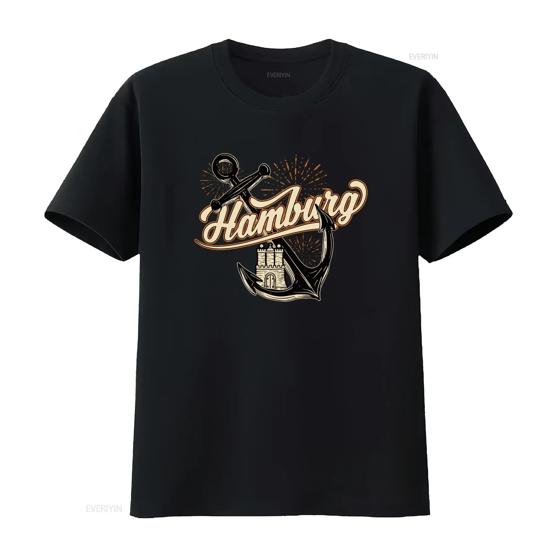 Vintage Fashion Hamburg - เสื้อยืดพิมพ์ลายสมอเรือฮัมบูร์กสำหรับผู้ชาย ดีไซน์ทันสมัย สไตล์วินเทจ ซักแล้วใส่สบาย ใช้งานได้หลากหลาย ระบายอากาศได้ดี