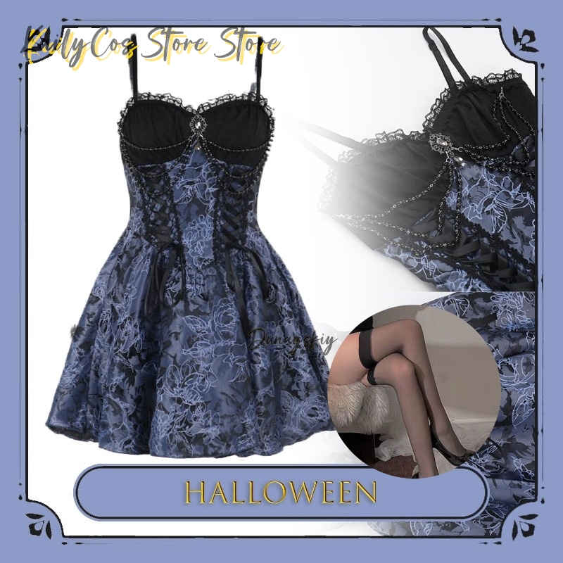Vintage Fashion Dresses - เดรสทรงเอไลน์สั้นสไตล์วินเทจ แต่งลูกไม้หรูหรา แนว Y2K กอธ ลายดอกไม้