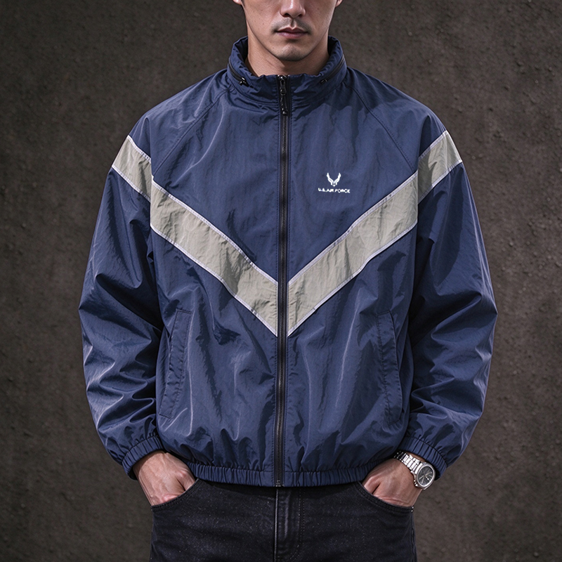 Vintage Windbreaker Nylon - เสื้อแจ็คเก็ตกันลมสไตล์ทหารวินเทจ IPFU สำหรับผู้ชาย ผ้าไนลอนแห้งเร็ว สะท้อนแสง คอตั้ง