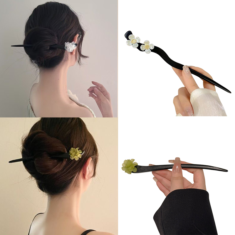 Vintage Fashion Online - วินเทจสไตล์จีนไม้ดอกไม้ผม Sticks Pearl Hairpin เครื่องประดับสําหรับผู้หญิงอารมณ์อุปกรณ์เสริมผมจัดแต่งทรงผม Gif