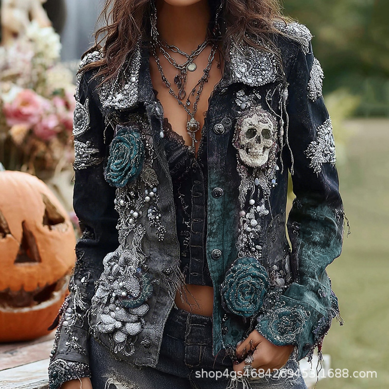 แจ็คเก็ตปักลายหัวกะโหลกและดอกก - Vintage Fashion Stores บทวิจารณ์และราคา