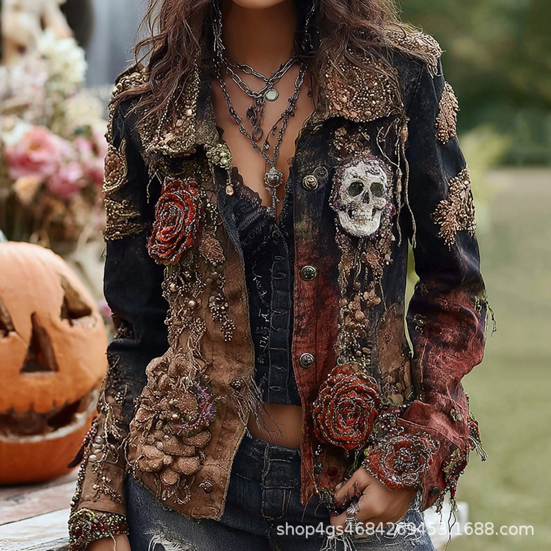 แจ็คเก็ตปักลายหัวกะโหลกและดอกก - Vintage Fashion Stores บทวิจารณ์และราคา