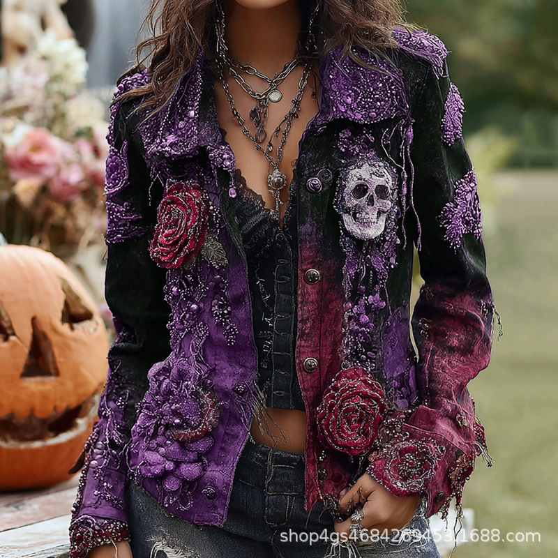แจ็คเก็ตปักลายหัวกะโหลกและดอกก - Vintage Fashion Stores บทวิจารณ์และราคา